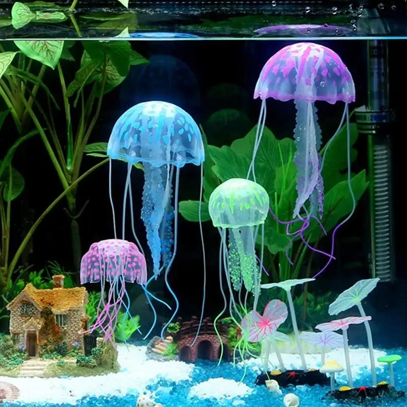 MIDOO A113 Fish Tank Landscaping Simulation Jellyfish Decoration Silicone Transparent Fluorescent Coral Small Aquarium