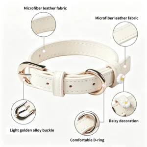 Macaron Color Dog Collar Cute Daisy PU Leather Pet Collar for Puppies Customizable Options