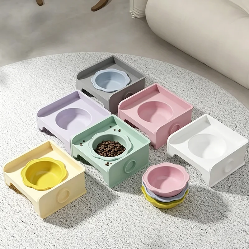 Macaron Color Elevated Flower Cat Bowls Raised Tilted Pet Feeder for Small Dogs Kittens Neck Spine Support Petal Feeder
