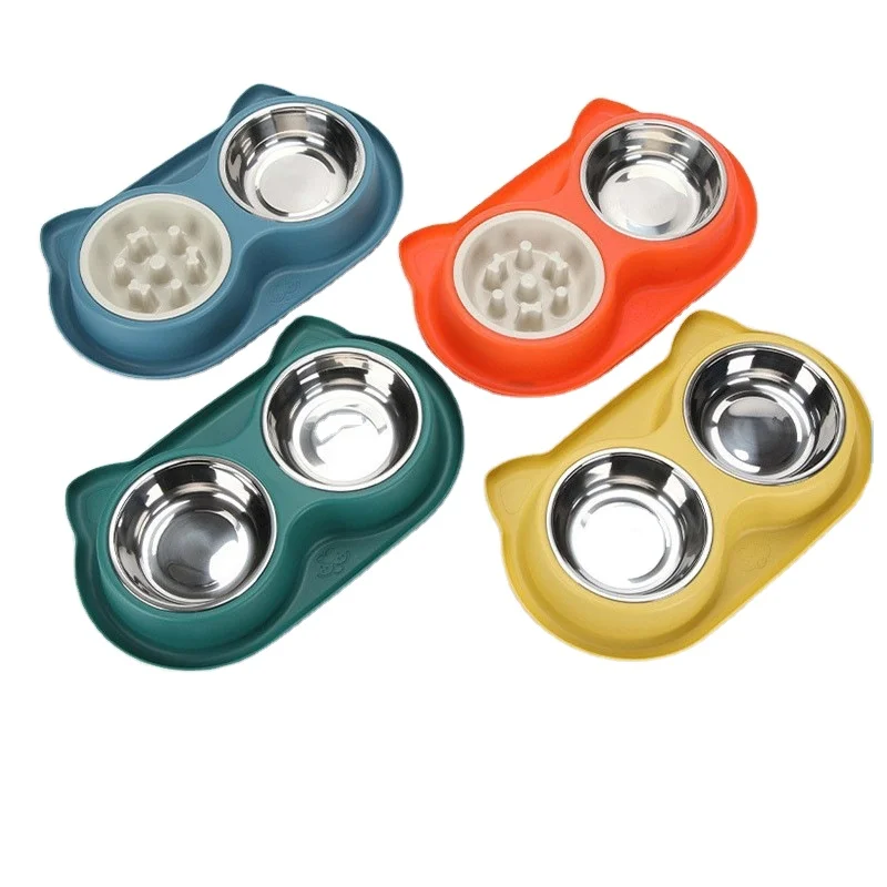 Manufacturer 2 in 1 Anti Choking Slow Feeder Large Capacity Stainless Steel Pet Bowls Feeders for Dogs Cats Anti Slip