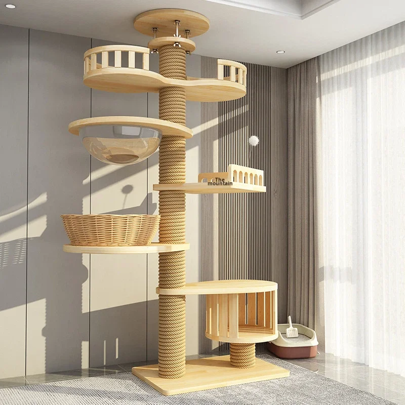 Manufacturer Cat Climbing Frame Sky Tower Pet Product Wooden Sisal Scratcher Cat Climbing Tree