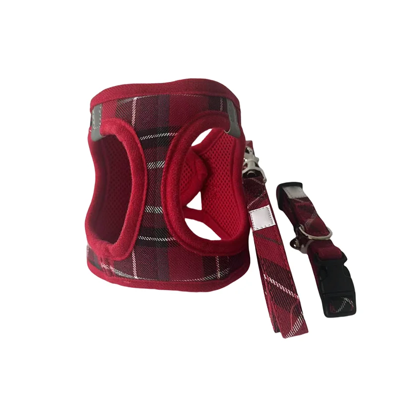 Manufacturer Comfortable Luxury Dog Harness and Leash Set Custom Checkered Pattern Dog Harness