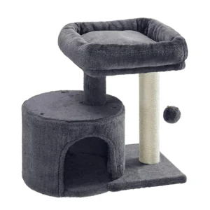Manufacturer Custom Grey Plush Sisal 2-Level Eco Friendly Indoor Modern Cat Tree Tower Scratcher Creative Carton