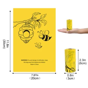 Manufacturer Custom Pet Waste Disposal Bag Biodegradable Leak Proof Extra Thick Flower Scented Dog Poop Bags Yellow Bee