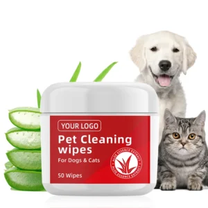Manufacturer Customized Logo Dog Cat Grooming Wipes Soft Sensitive Skin Friendly Debris Removing Pet Cleaning Wipes Living Use