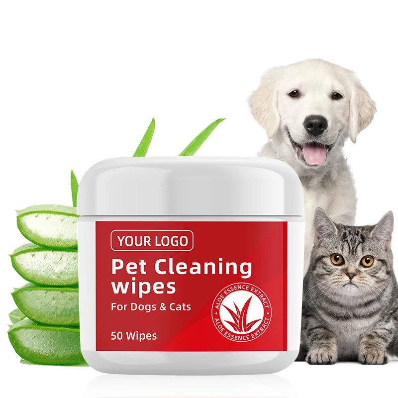 Manufacturer Customized Logo Dog Cat Grooming Wipes Soft Sensitive Skin Friendly Debris Removing Pet Cleaning Wipes Living Use
