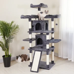 Manufacturer Grey Large Multi-Level Cat Trees & Scratcher With Hammock Luxury Wooden Scratcher Tower Cat Tree House