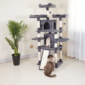 Manufacturer Grey Large Multi level Cat Trees & Scratcher with Hammock Luxury Wooden Scratcher Tower Cat Tree House