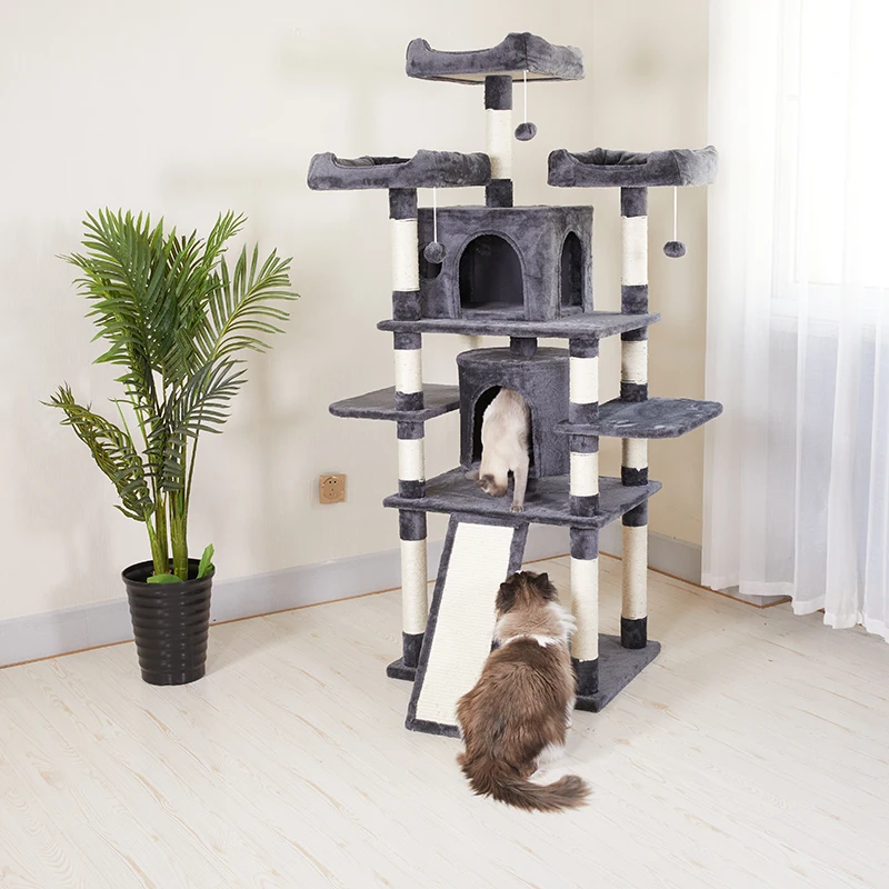 Manufacturer Grey Large Multi level Cat Trees & Scratcher with Hammock Luxury Wooden Scratcher Tower Cat Tree House