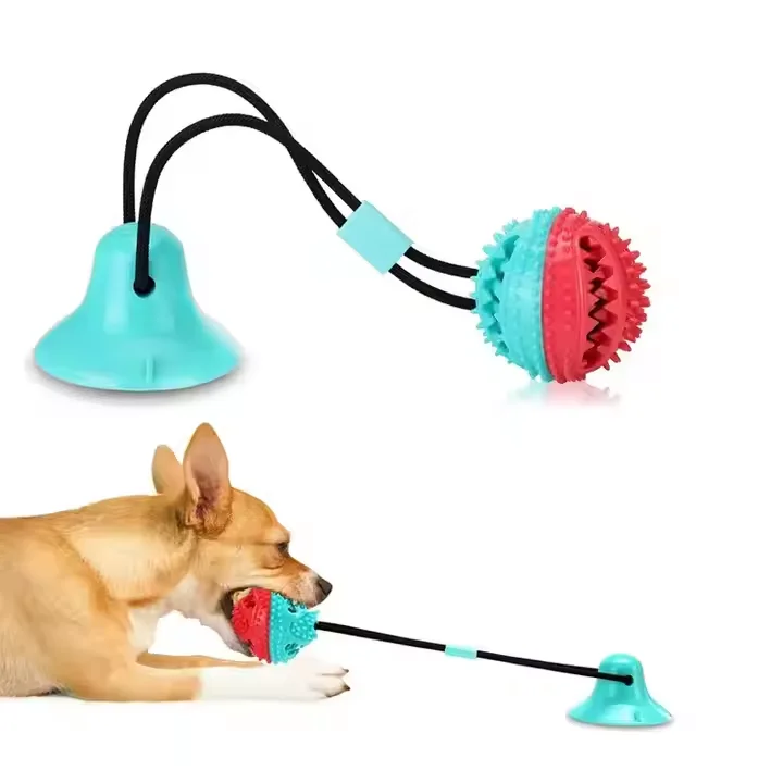 Manufacturer Interactive Fun Pet Molar Chew Bite Ball Suction Cup Elastic Rope TPR Dog Chew Toys