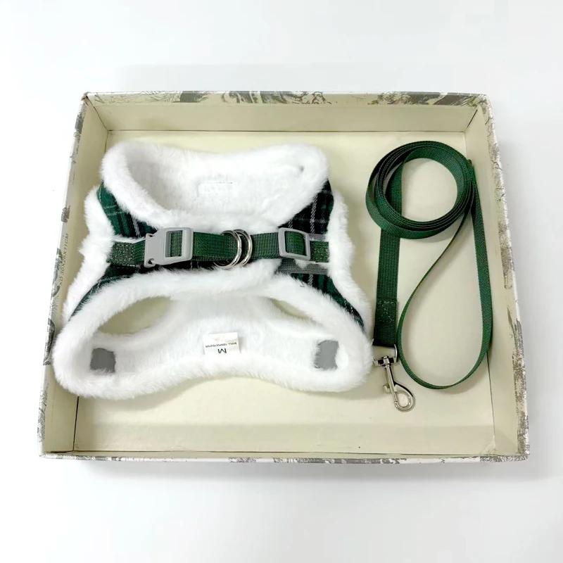 Manufacturer Luxury Adjustable Dog Harness Custom Grid Plush Dog Harness for Small and Medium Dog