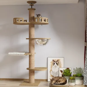 Manufacturer Modern Eco friendly Wooden Sisal Scratcher Cat Climbing Tree 7 Levels 40cm Christmas Halloween Carton