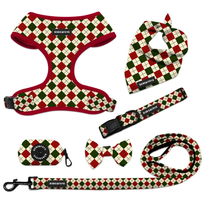 Manufacturer Pet Accessories Factory High Quality Design Logo Neoprene Polyester Pet Cat Leash Collar No Pull Dog Harness Set