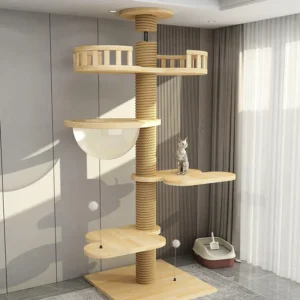 Manufacturer Pet Product Wooden Sisal Scratcher Cat Climbing Tree Durable Cat Condo Furniture