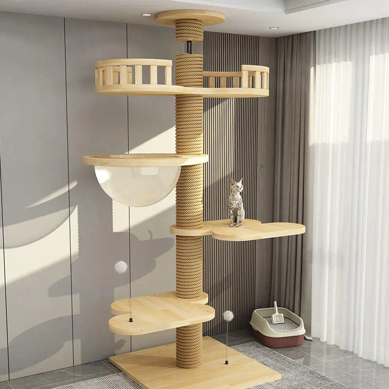 Manufacturer Pet Product Wooden Sisal Scratcher Cat Climbing Tree Durable Cat Condo Furniture