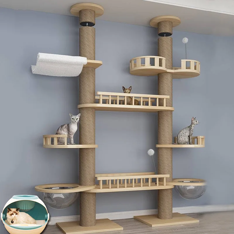 Manufacturer Wooden Sisal Climbing Scratcher Cat Tree Tower Large