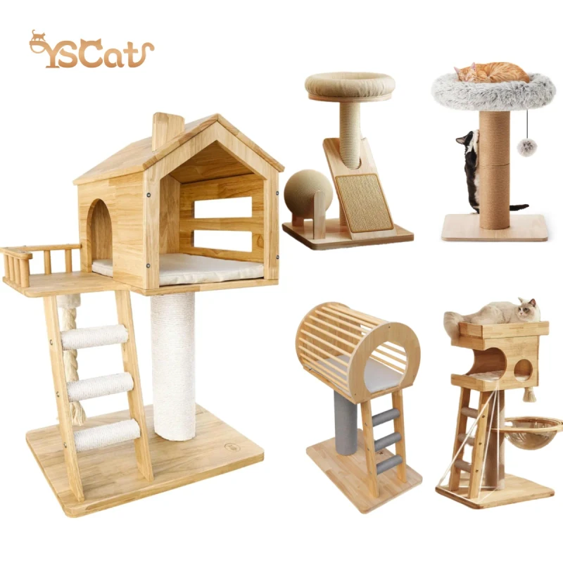 Manufacturer's Luxury Modern Solid Wood Large Cat Tree Scratch Post Cat Condo House White Furniture Pet Tower
