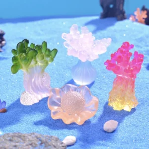 Marine Corals Luminous Craft Plated 3D Miniature Pearl Shell Mermaid Coral Resin Charms for DIY and Fish Tank Ornaments
