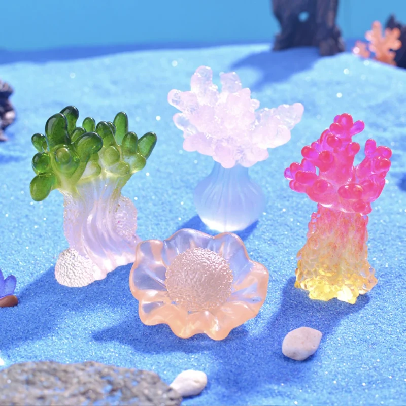 Marine Corals Luminous Craft Plated 3D Miniature Pearl Shell Mermaid Coral Resin Charms for DIY and Fish Tank Ornaments