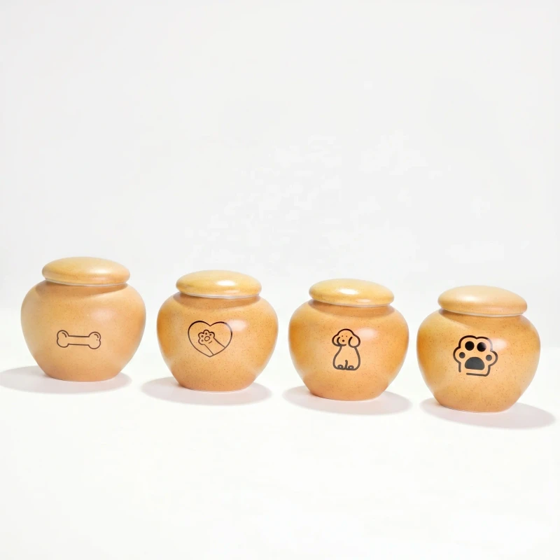 Matte Glaze Ceramic Pet Urn Silicone Seal Moisture Proof 780ml Wide Opening 6.8cm for Cat Dog Memorial Ashes OEM
