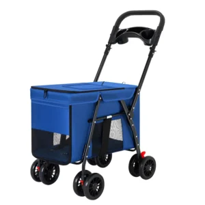 Max 15 kg Medium Four Wheel Foldable Dog Cart Eco friendly Button Closure Convenient Oxford Fabric Pet Carrier Transport