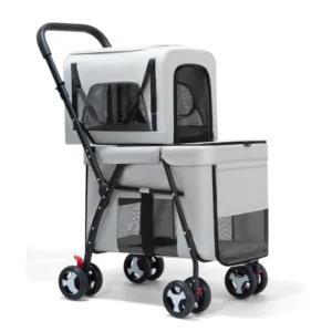Max 25kg Four Wheel Foldable Dog Cat Pet Stroller Eco friendly Button Closure Easy Folding Portable Trolley Travel Carrier