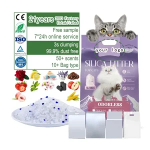 Mbiby Highly Absorbent Micro Crystal Cat Litter 1 8mm Size with Strong Odor Control Dust Free Blue and White Options