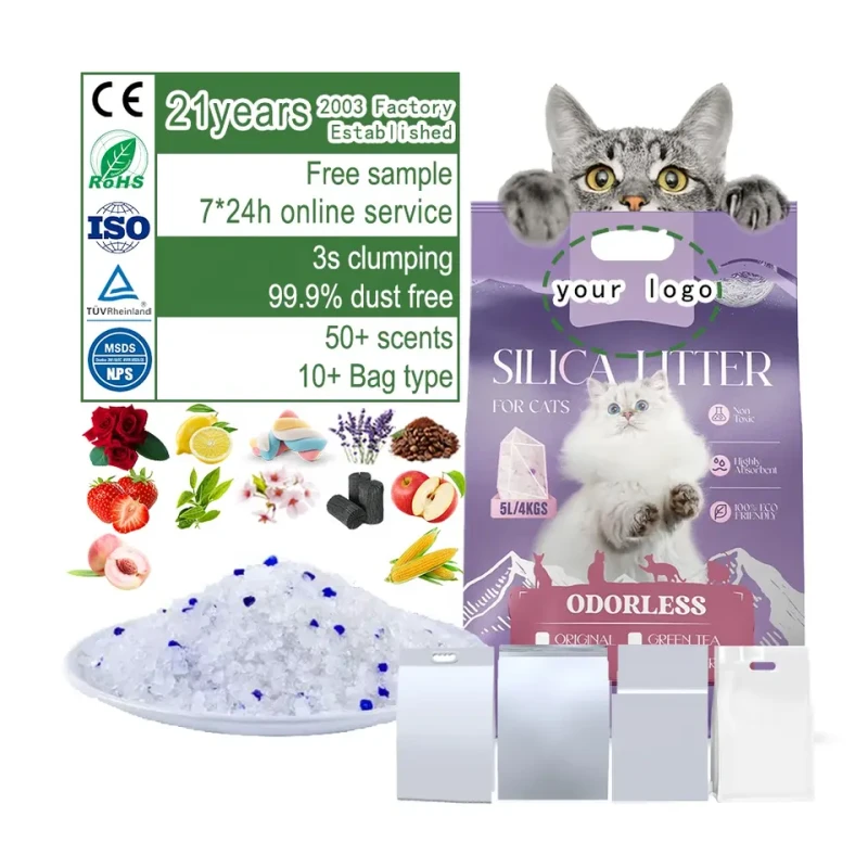 Mbiby Highly Absorbent Micro Crystal Cat Litter 1 8mm Size with Strong Odor Control Dust Free Blue and White Options