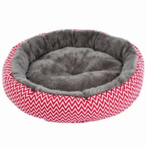 Medium Dog Geometric Pattern Round Pet Bed Thickened Plush Winter Comfortable Large Cat Nest