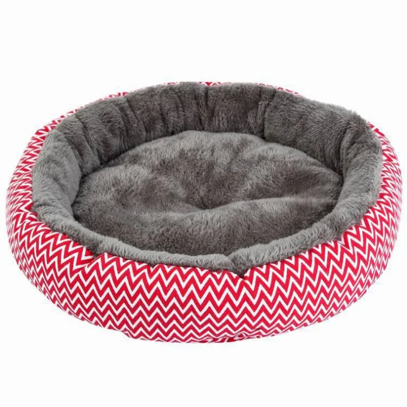 Medium Dog Geometric Pattern Round Pet Bed Thickened Plush Winter Comfortable Large Cat Nest