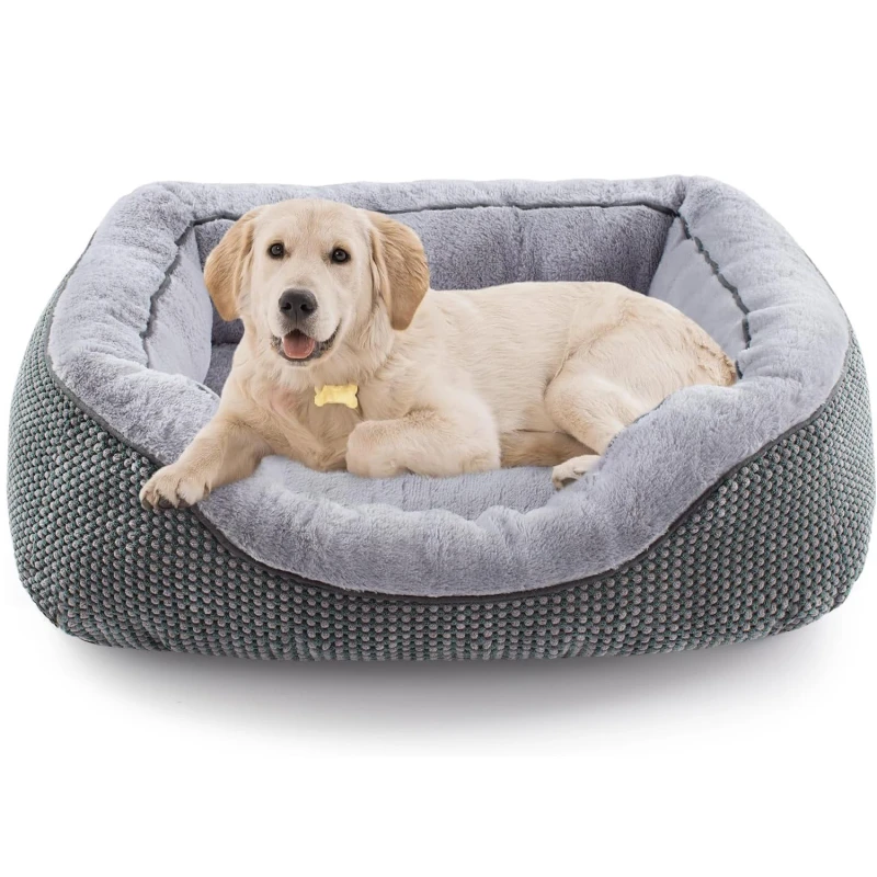 Medium Orthopedic Dog Bed Rectangle Washable Puppy Sleeping Cushion Anti Slip Bottom Warming Soft Calming Durable Cats Winter