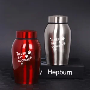 Memorial Stainless Steel Pet Urn Ashes for Cat Dog Funeral Supplies with NEVER SAY GOODBYE Classical Design