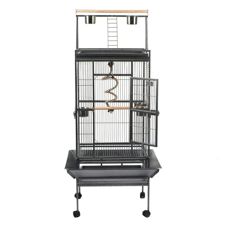 Metal Bird Cage with Play Top Heavy Duty Rolling Large Parrot Cage Bird Supplies