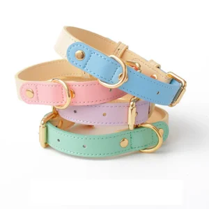 Metal Buckle PU Leather Dog Collar, Solid Pattern