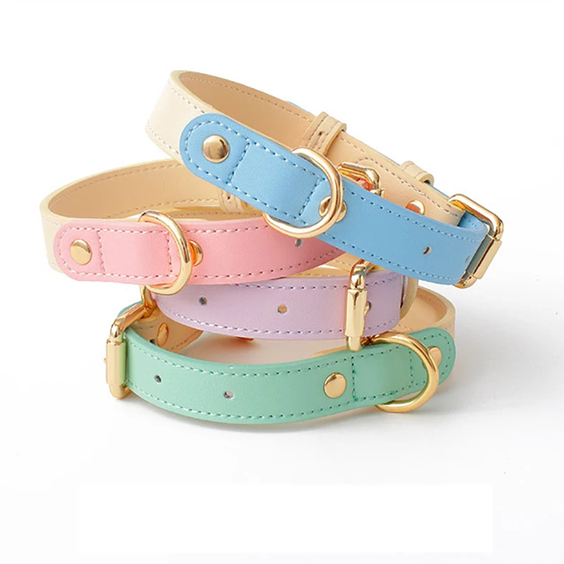 Metal Buckle PU Leather Dog Collar, Solid Pattern