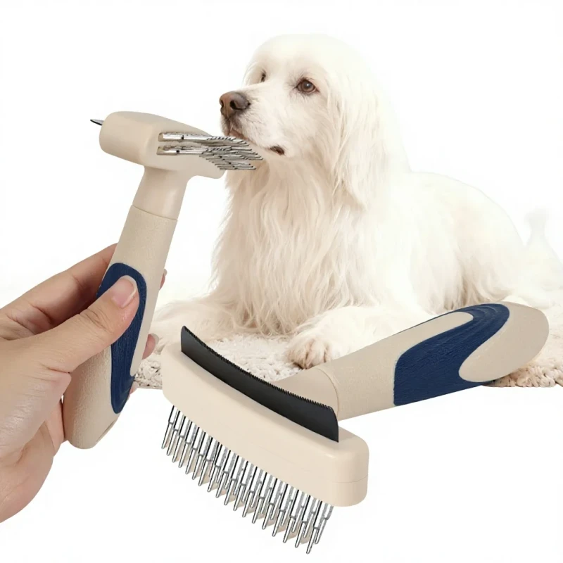 Metal Pet Comb Double Purpose Grooming Tool for Dogs & CatsRemoves Shed Hair Detangles Knots Enhances Coat Beauty