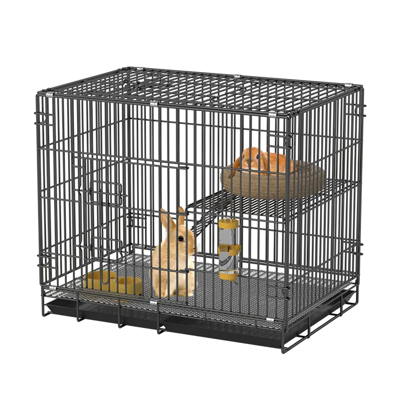 Metal Rabbit Cage Folding Dense Wire Mesh Indoor Outdoor Pet Easy Clean Portable Box Belt Powder Coated Small Animal House Bunny