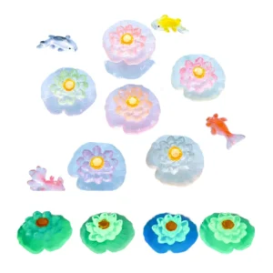 Micro Landscape Creative Luminous Lotus Leaf Ecological Resin Hand Painted Eco Friendly Aquarium DIY Landscaping Decorations