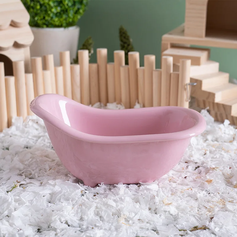 Mini Ceramic Pet Bathtub Food Bowl 2 in 1 Little Pet Bathing Supplies for Hamster Small Rodents