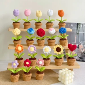 Mini Crochet Cotton Flowers Eco Friendly Breakaway Soft Aquarium Ornament for Turtle Fish Lizard and More