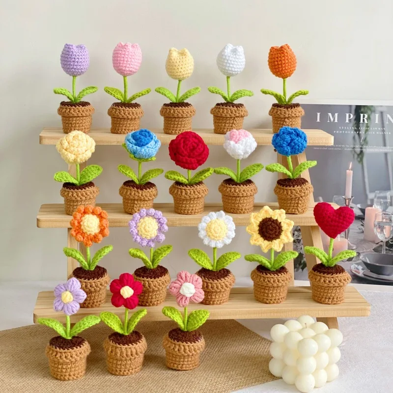 Mini Crochet Cotton Flowers Eco Friendly Breakaway Soft Aquarium Ornament for Turtle Fish Lizard and More