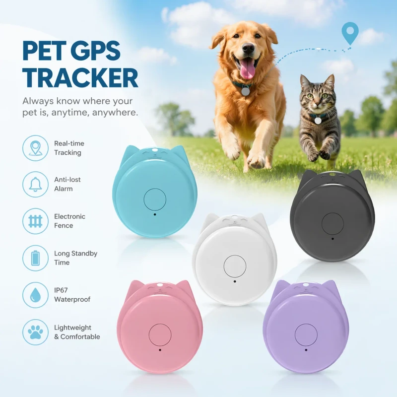 Mini Cute Cat Shape Bluetooth Waterproof Plastic Pet Tracker Anti-Lost Smart Tag for Cats & Dogs Portable APP Control