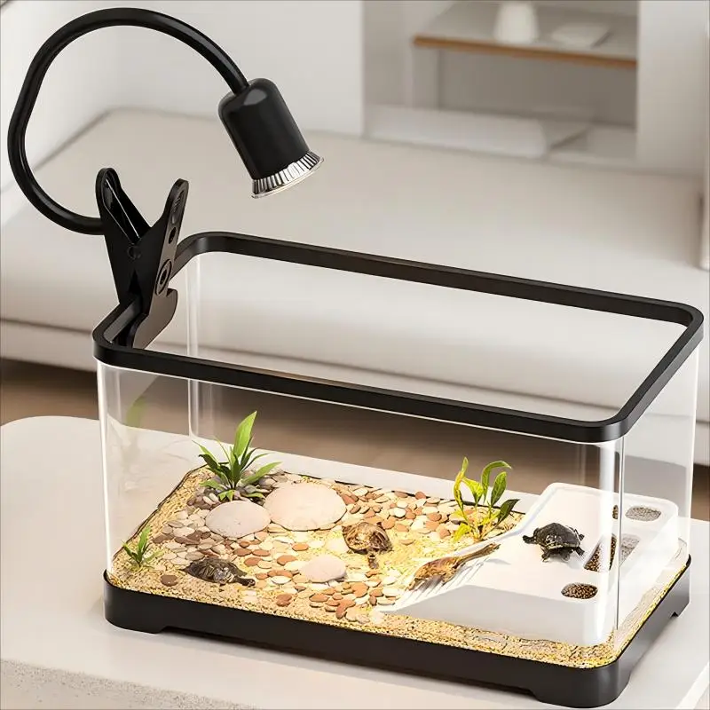 Mini Desktop Aquarium Tank Transparent Goldfish & Turtle Habitat with Snap On Lid for Balcony or Living Room