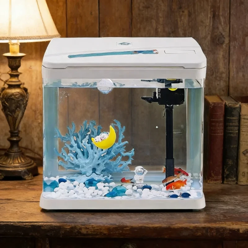 Mini Fashionable Fish Tank Leak Proof Small Home Desktop Aquarium with Rounded Corners and Filter