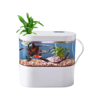 Mini Fish Tank With Filter and LED Light Aquarium Tropical Freshwater Phone & Pad Holder Hydroponic Plants Basket for Office
