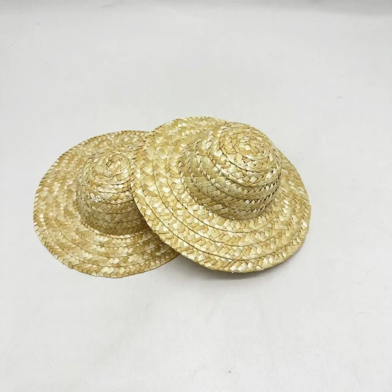 Mini Natural Grass Straw Hat Toy Handmade Unprinted Accessory for Christmas Party DIY Pet Dog 48-50cm Head