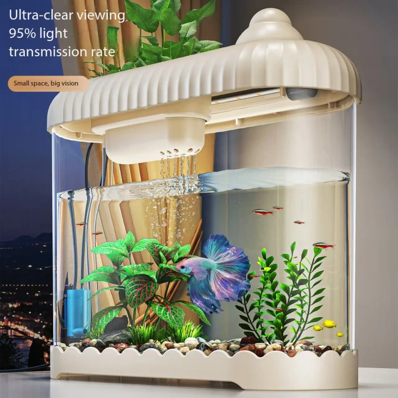 Mini Ornamental Sea Tank PP Material Cylinder Shape Desktop Aquariums Accessories for Living Room