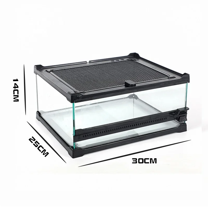 Mini Reptile Amphibians Glass Habitat Simple Style Full View Front Opening Door Terrarium with Box Picking