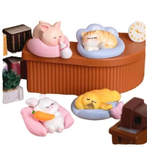 Mini Resin Hand painted Artistic Animals Cat Pig Dog Rabbit Figurines Bulk Fairy Garden Miniature Dollhouse Accessories Crafts
