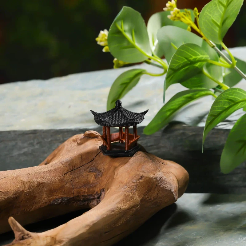 Mini Zen Garden Gazebo Artificial Mountain for Paludarium Aquarium Landscaping Tiny Chinese Architecture Decor